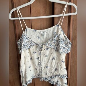 American Eagle white and blue floral print spaghetti strap top